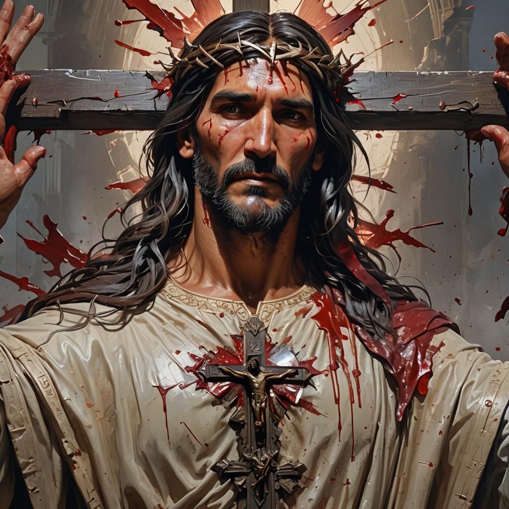 Crucified Jesus Portrait in Digital Art Style