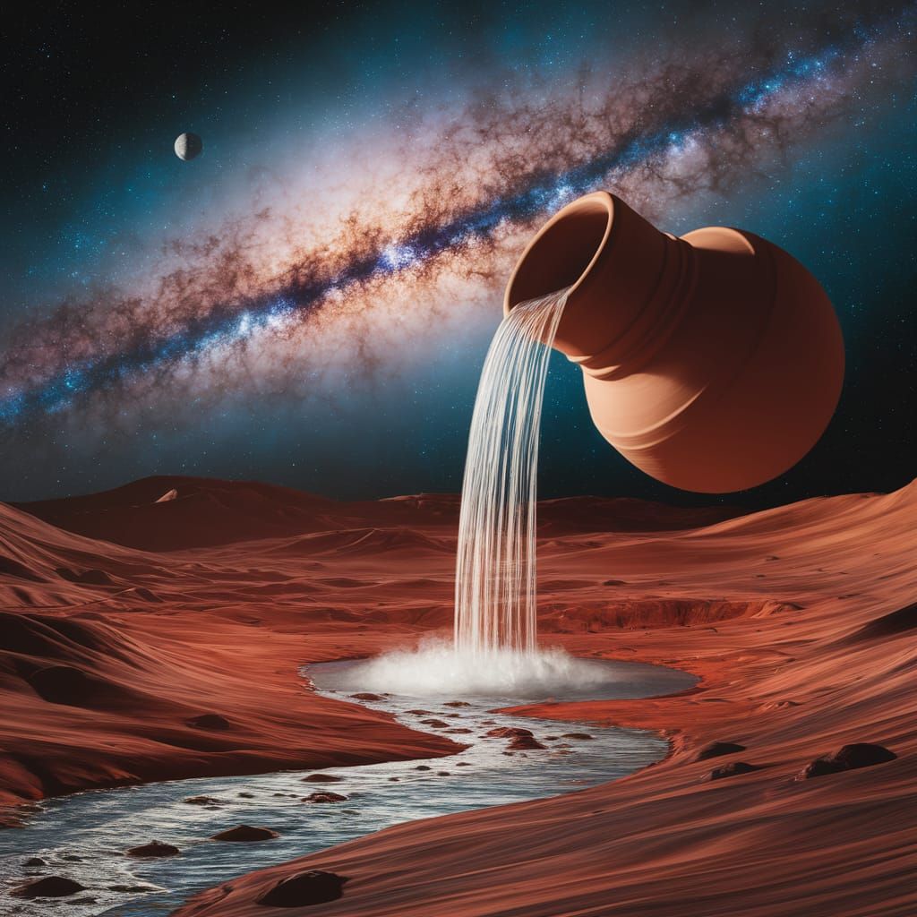 Surreal Waterfall from Clay Pot on Mars