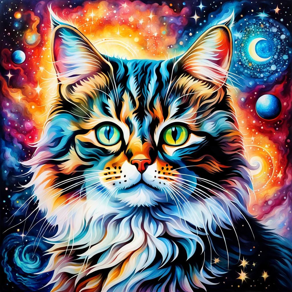 Cute Cat: Maximalist Encaustic Painting in Mixed Media