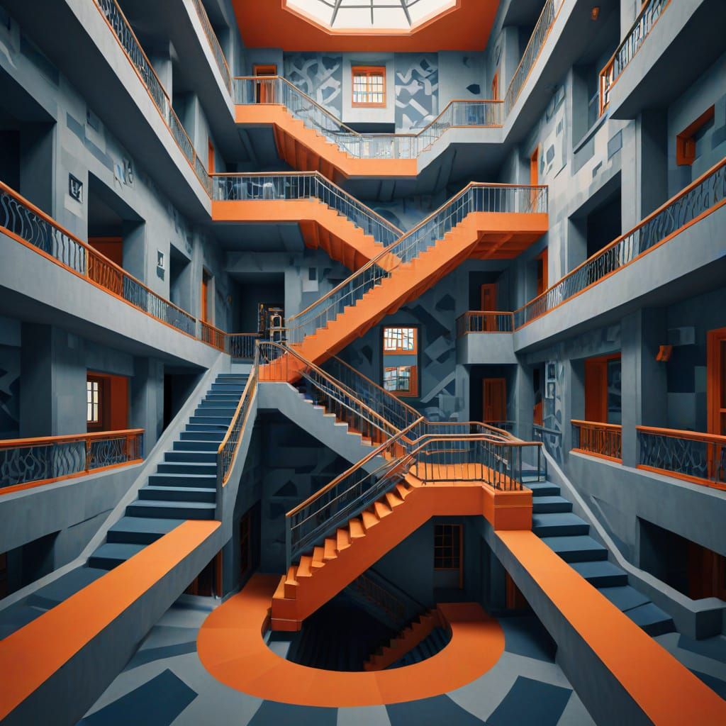 Escher-Inspired Optical Illusion of Infinite Staircases Insi...