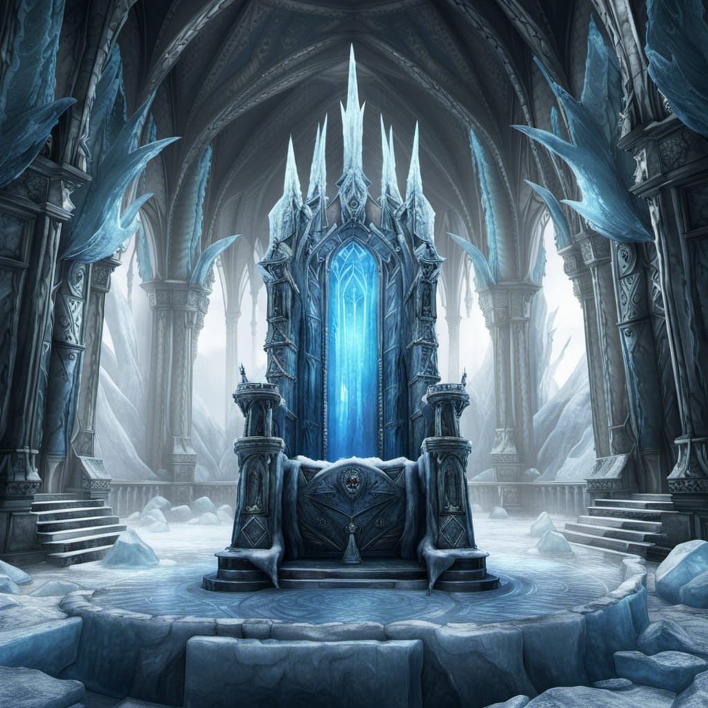Icy Warcraft Castle Throne Room, Leonardo da Vinci Style