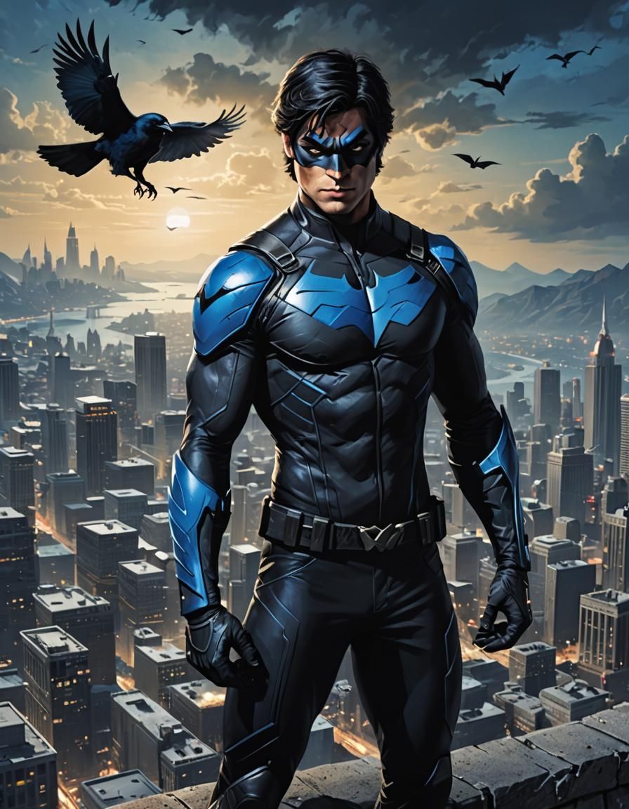 Raven Bird as Nightwing in Gotham Landscape