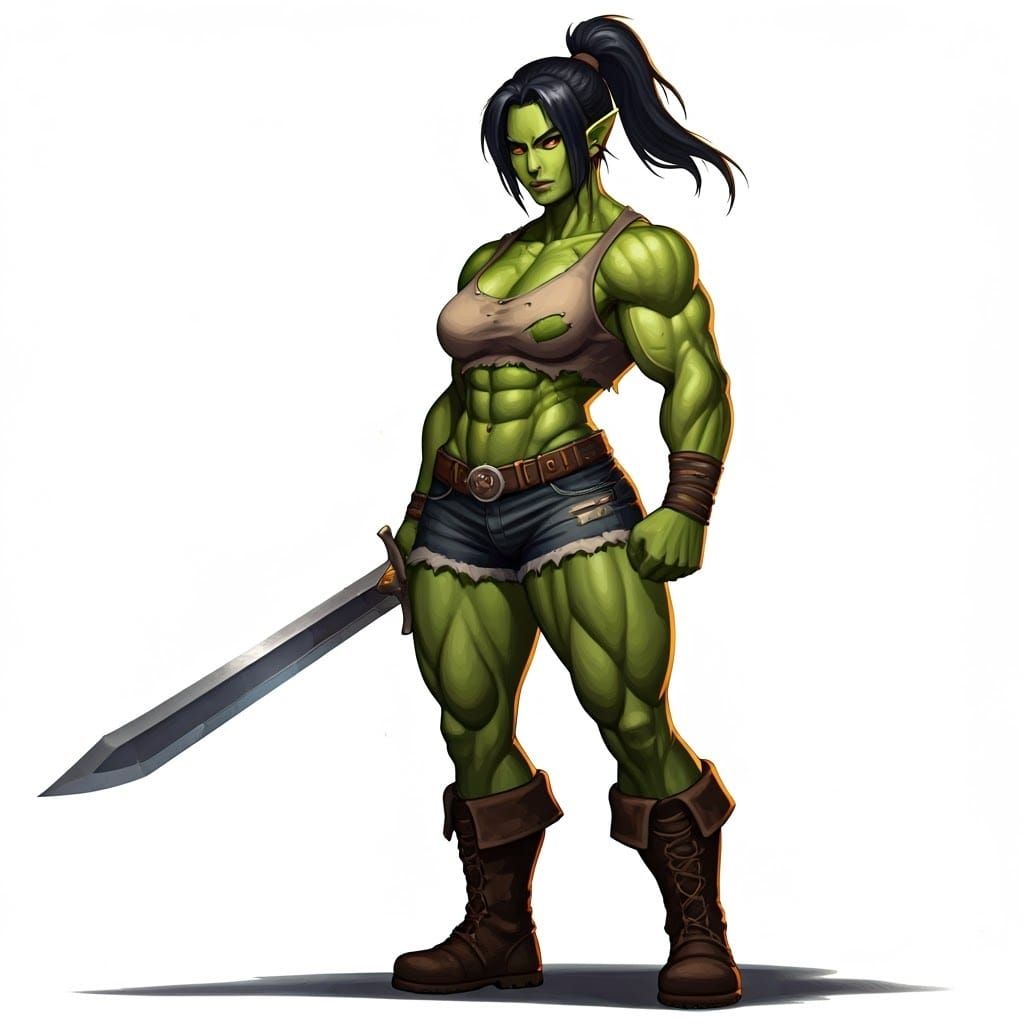 Muscular Orc Warrior in Fighting Stance, Anime Style