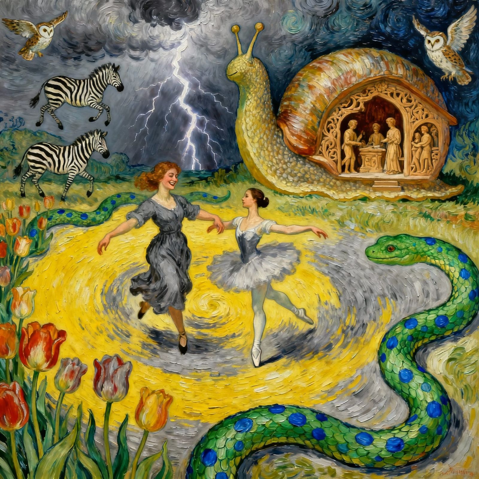 Woman Dancing with Ballet Dancer in Swirling Vortex