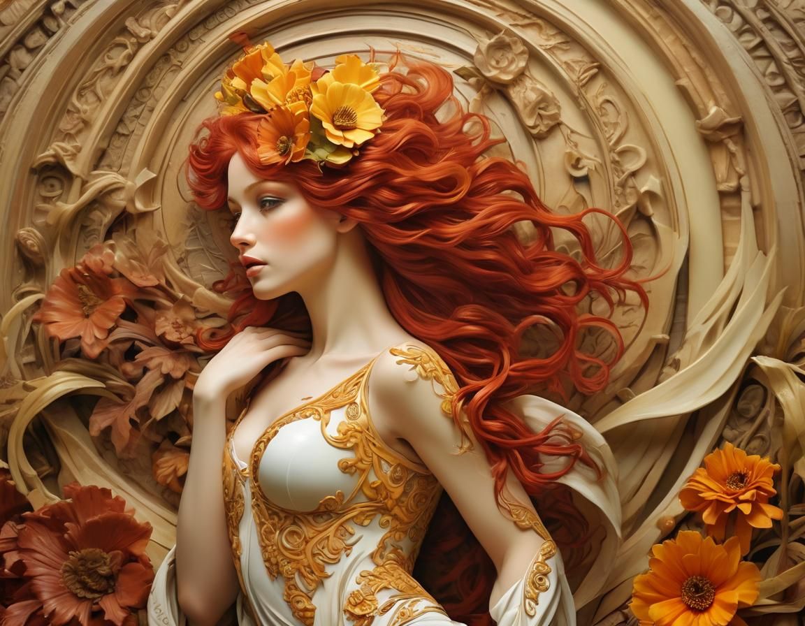 Detailed Figure with Art Deco Decor in Fantasy Style