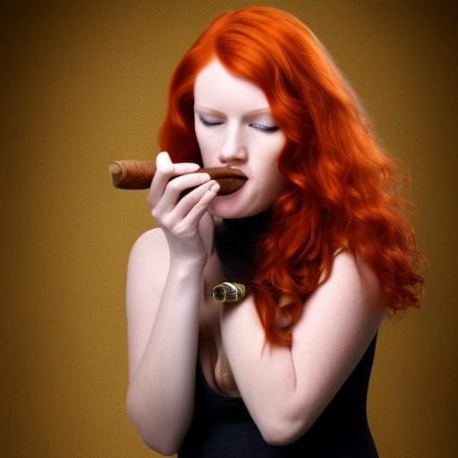 Redheaded Woman Smoking Cigar in Hyperrealistic Style