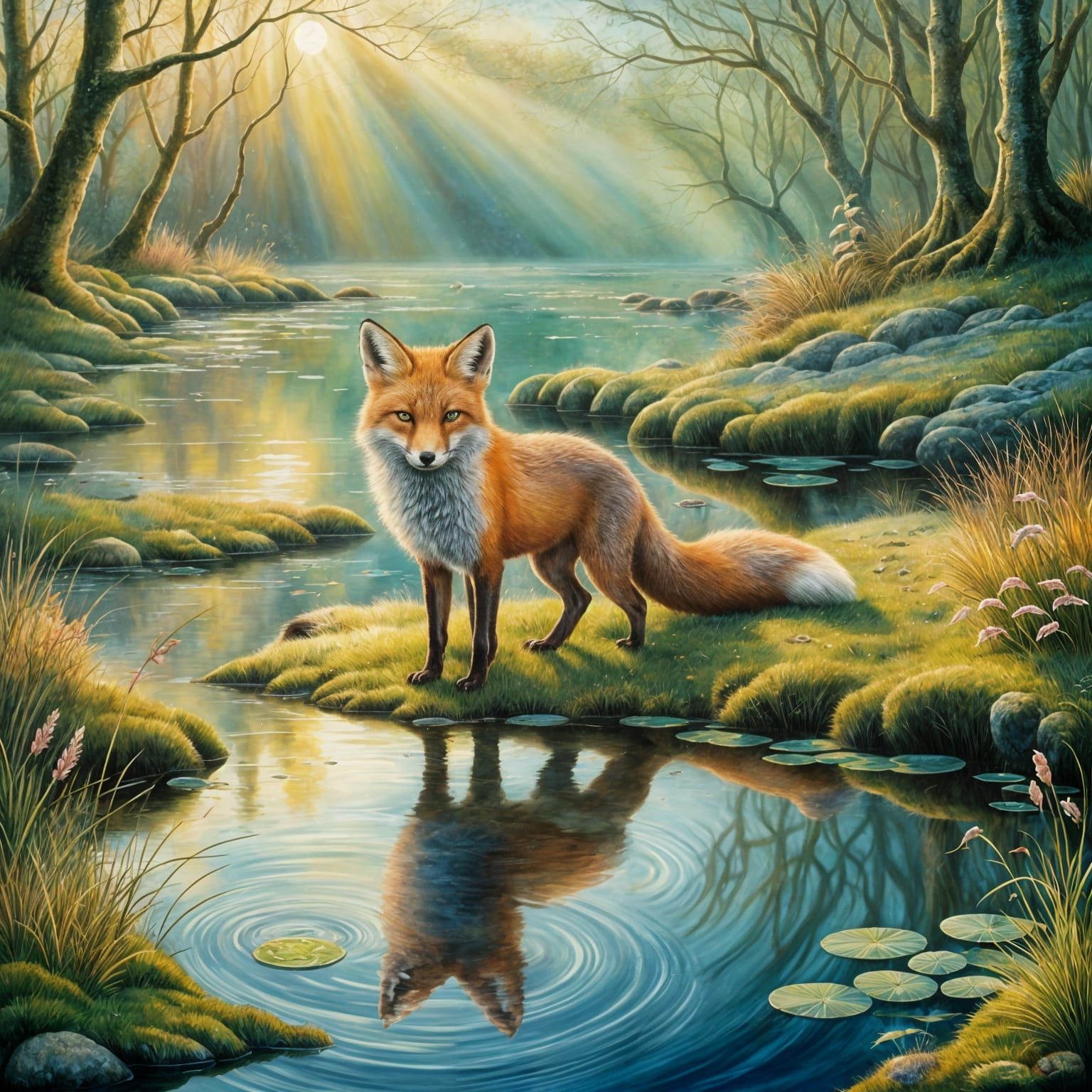 Golden Fox at Dawn: A Watercolour Dreamscape