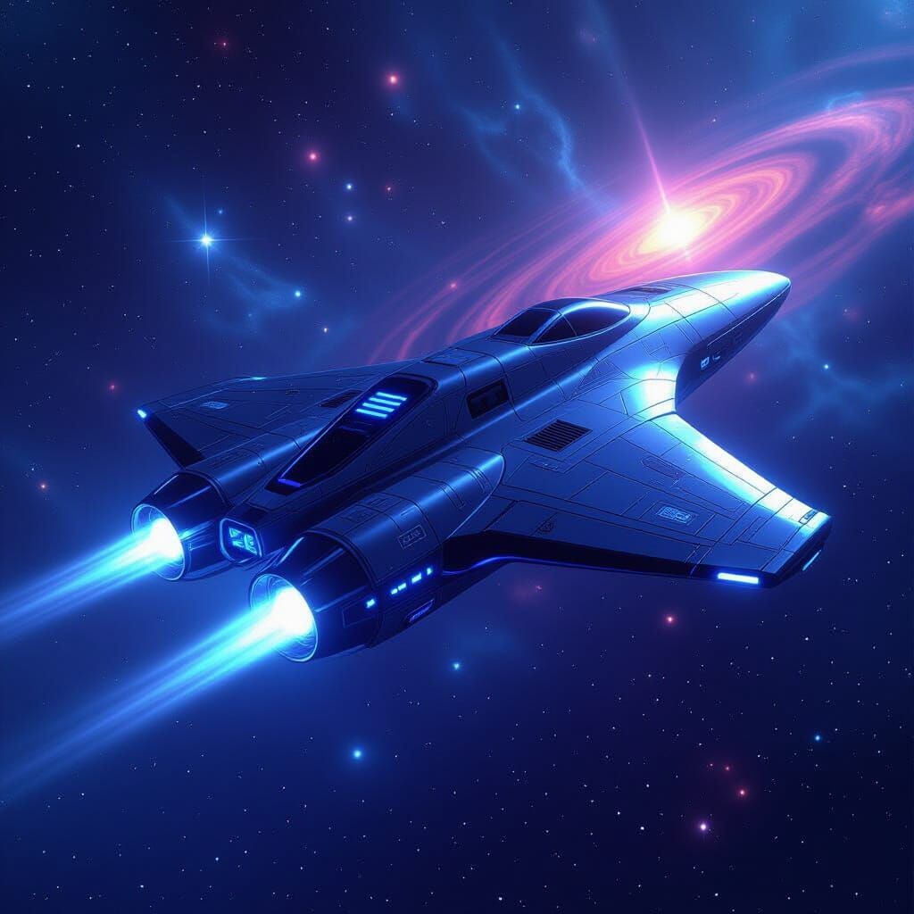 Futuristic Spaceship Soaring Through Shimmering Galaxy