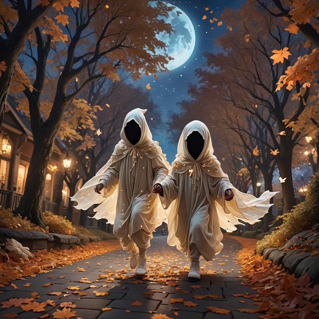 Child Ghost Costume in Whimsical Autumn Fantasy Art