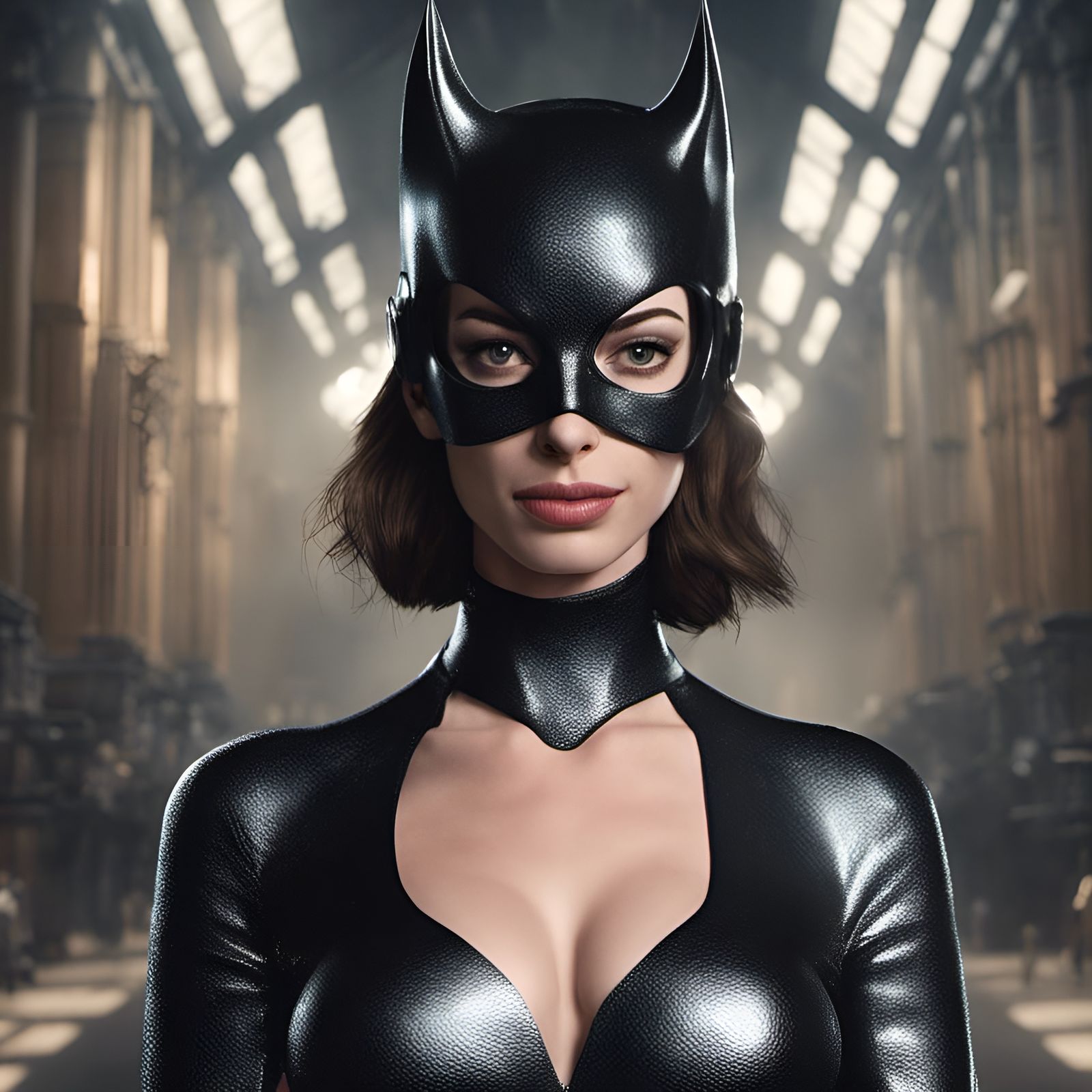 Anne Hathaway as Catwoman in Hyperrealistic Style