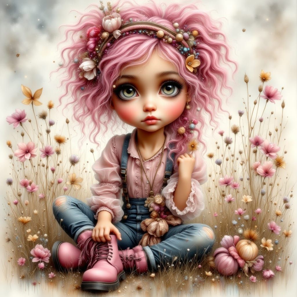 Whimsical Girl in Boho Grunge Style