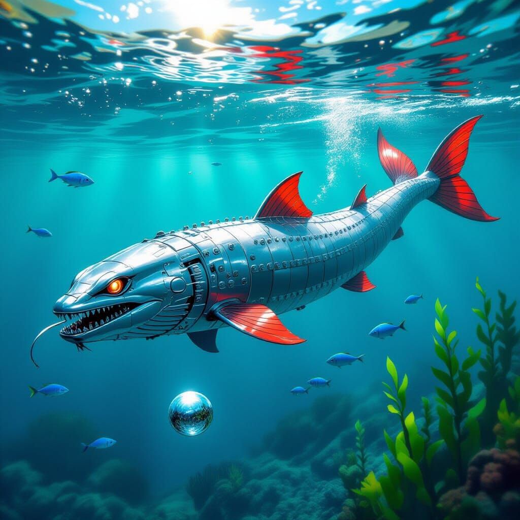 Mechanical Sea Serpent Swimming Underwater