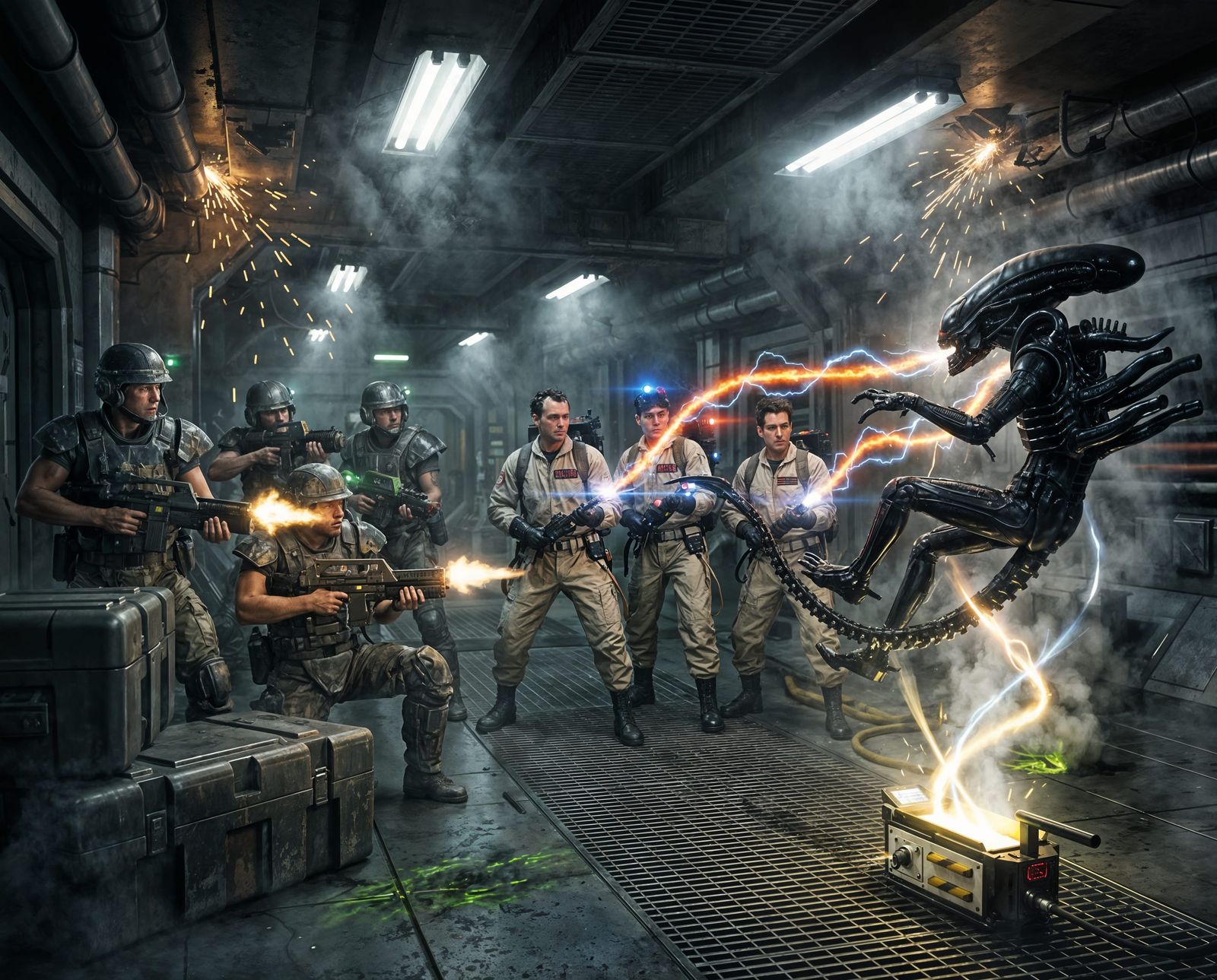 Sci-Fi Corridor Battle: Marines vs. Xenomorph with Ghostbust...