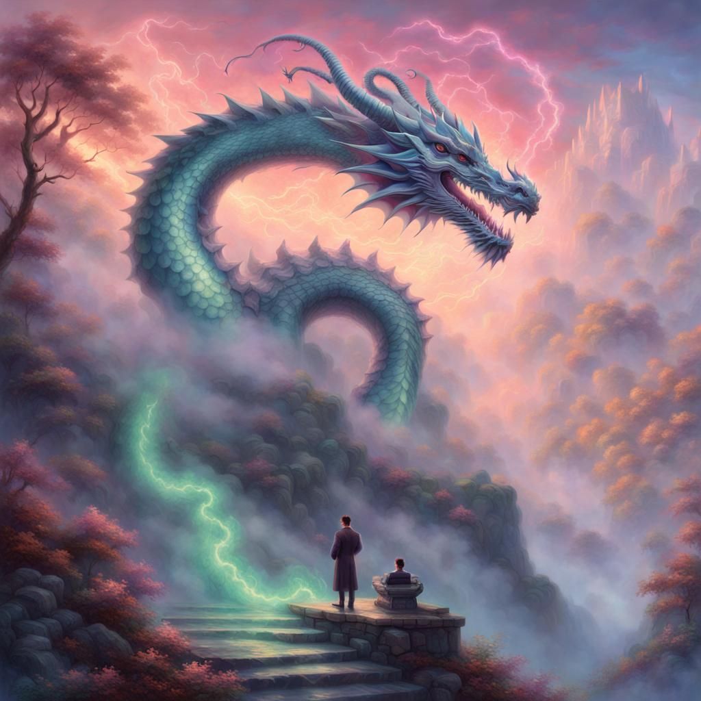 Vaporwave Dragon Exhalation: Ethereal Fantasy Art