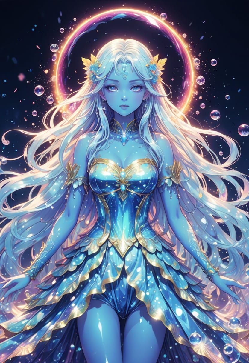Mystical Blue Fairy in Vibrant Holographic Costume