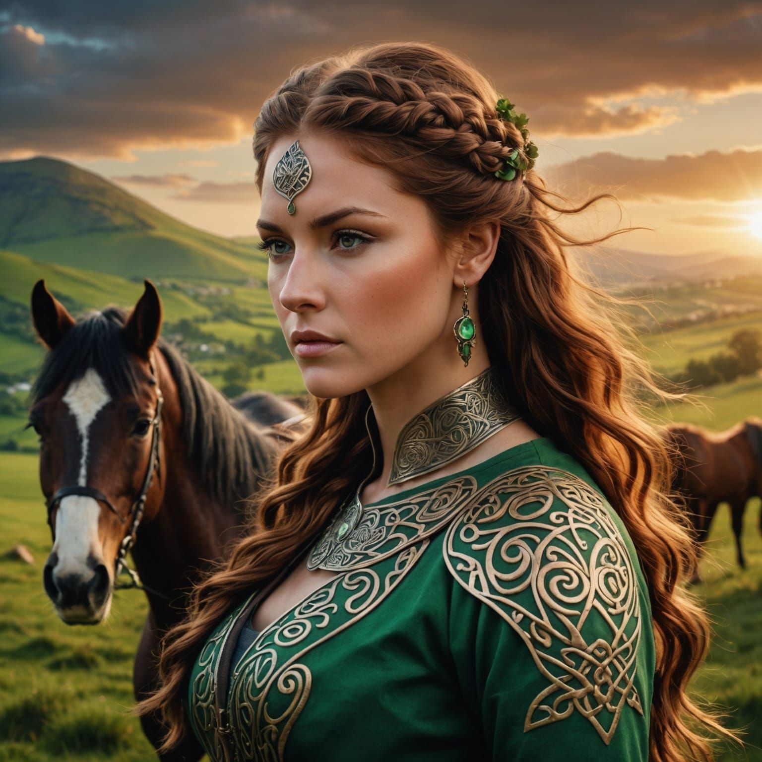 Epona, Celtic Goddess in Fantasy Irish Landscape