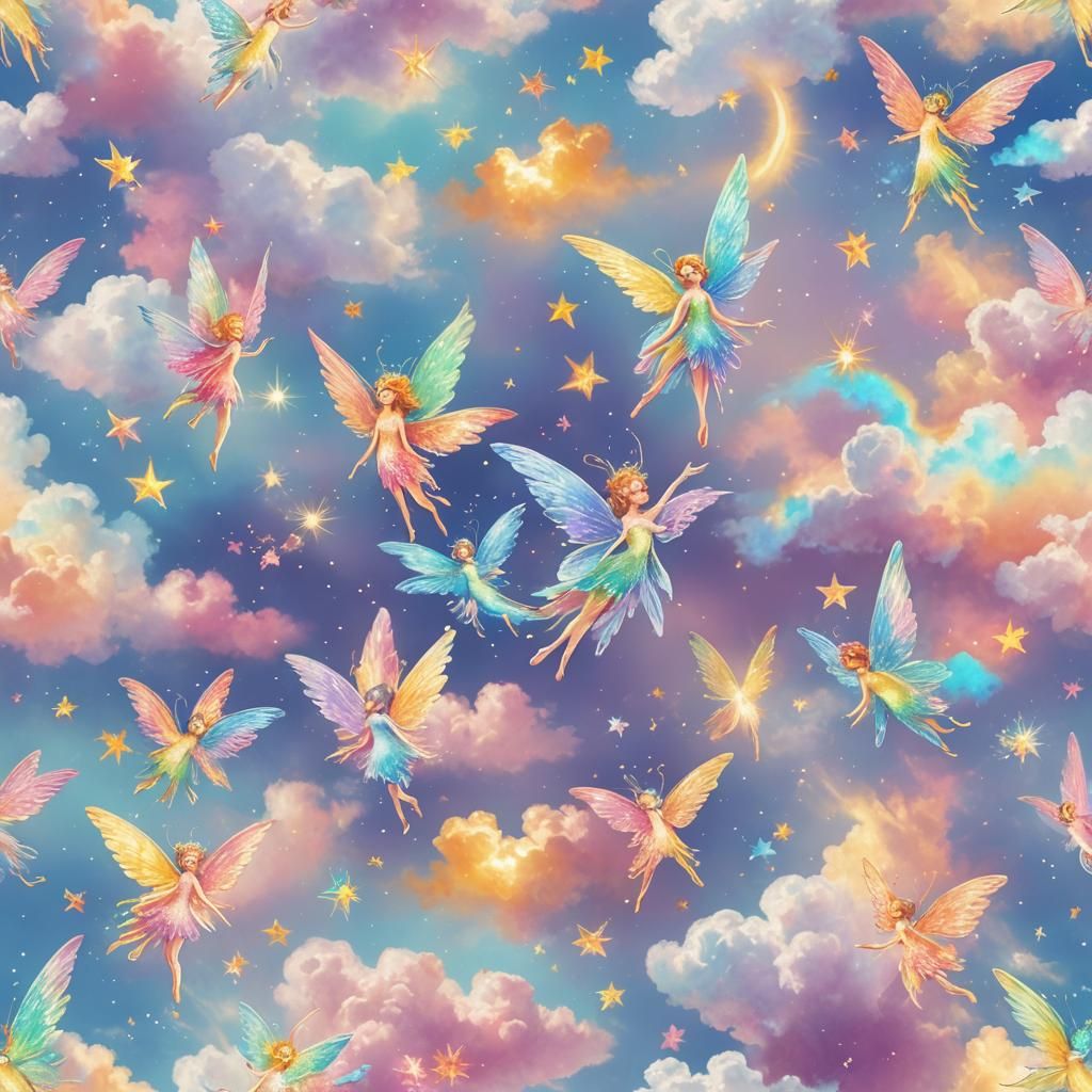 Fairies Dancing in Clouds: Dreamy Pastel Digital Art