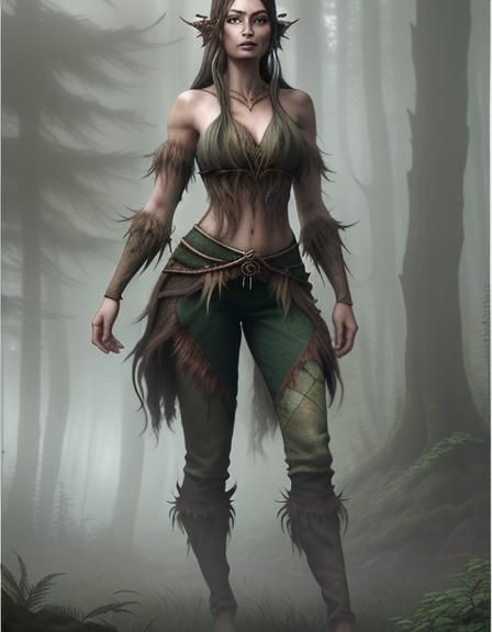 Proud Drúedain Woman in Misty Forest