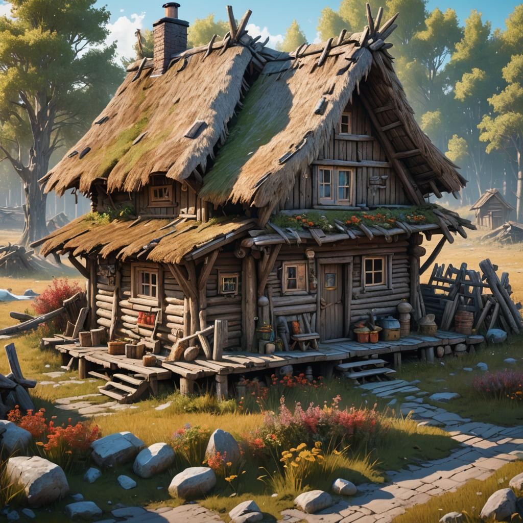 Ramshackle Cottage on Chicken Feet in Russian Tundra