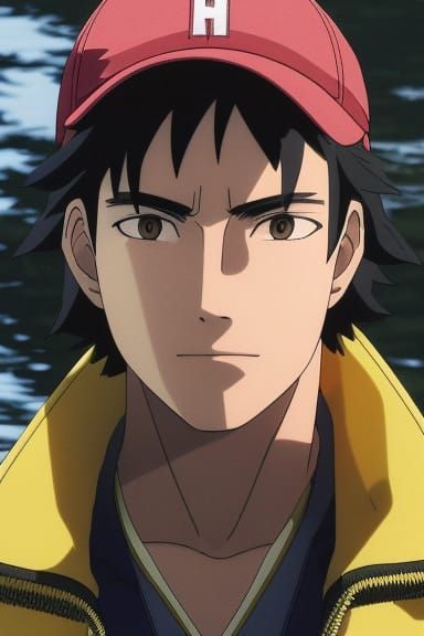 Depressed Fisherman in Anime Style