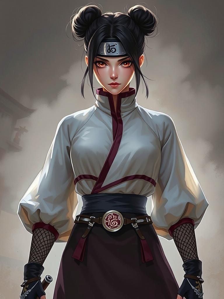 Tenten Confident Ninja in Hyperrealistic Shrine Setting