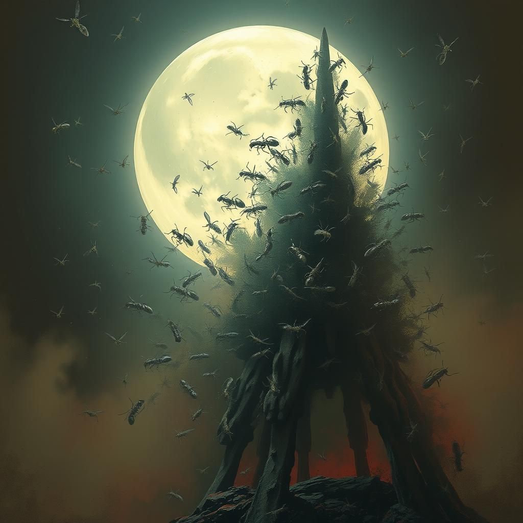 Ants Consume Moon in Surreal Dreamlike Sci-Fi Scene