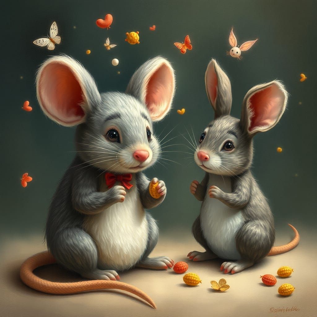 Plush Animals at Night, in the Style of Early 20th-Century I...