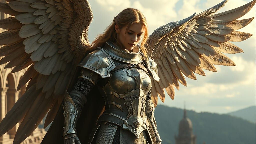 Epic Fantasy Winged Knight in Majestic Digital Landscape