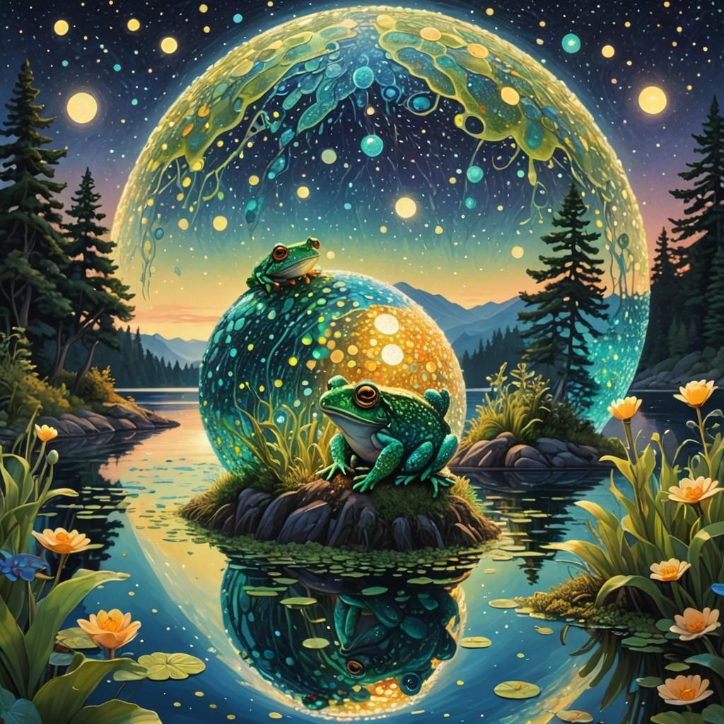 Bioluminescent Lakeside Orb with Mother Nature