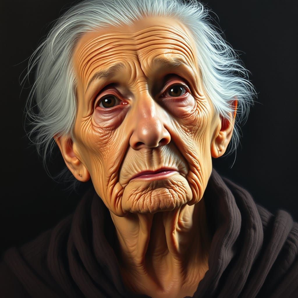 Wise Old Woman Portrait in Rembrandt Style