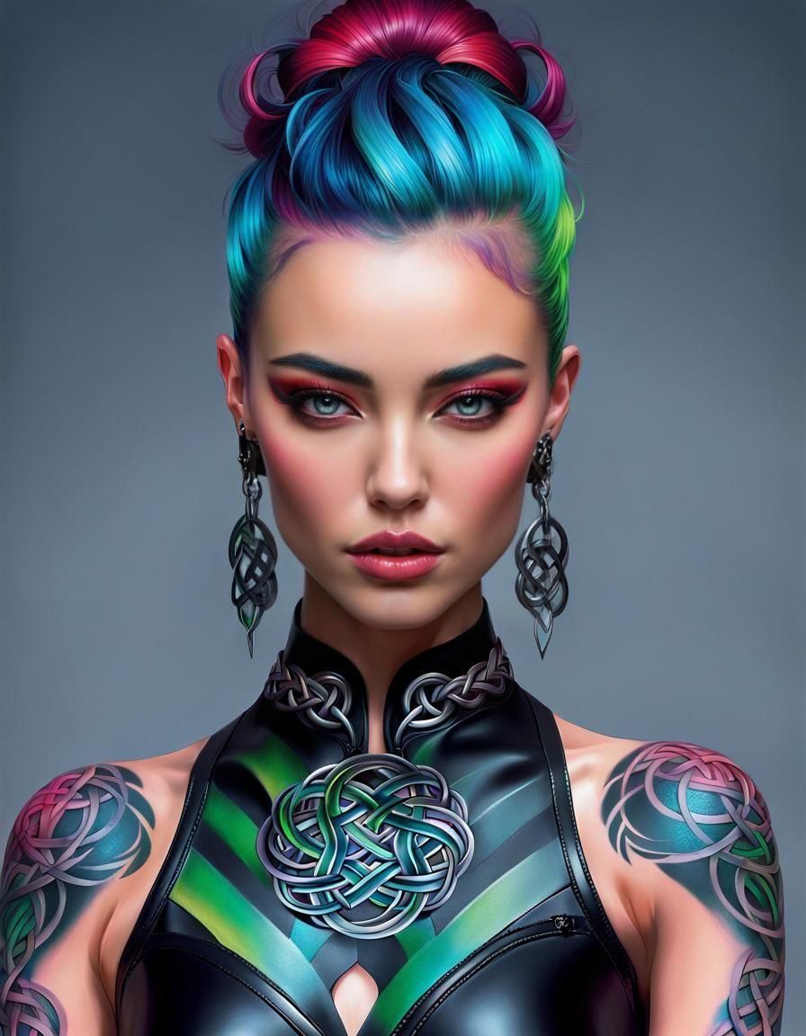 Punk Woman with Celtic Tattoos Digital Painting