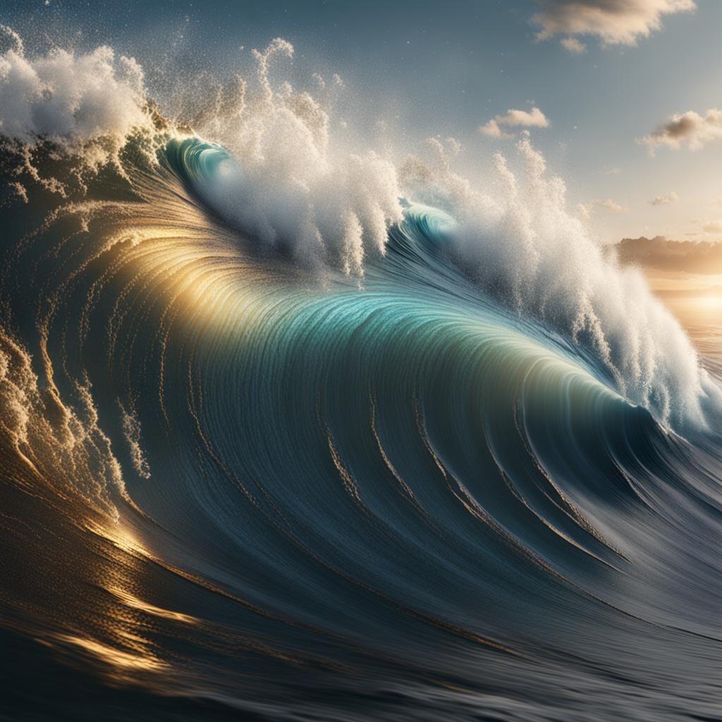 Sunlit Cresting Wave in Detailed Matte Painting
