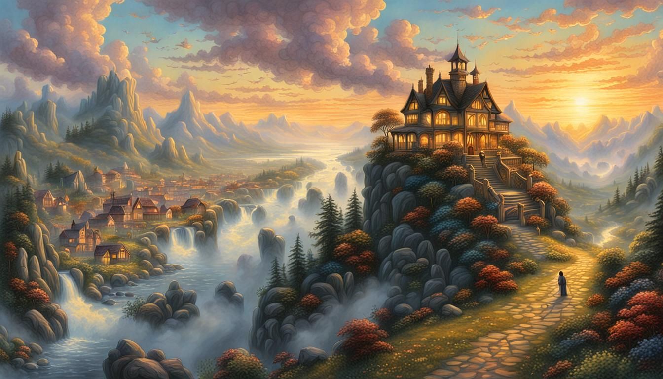 Ethereal Fantasy Illustration in Golden Hour Light