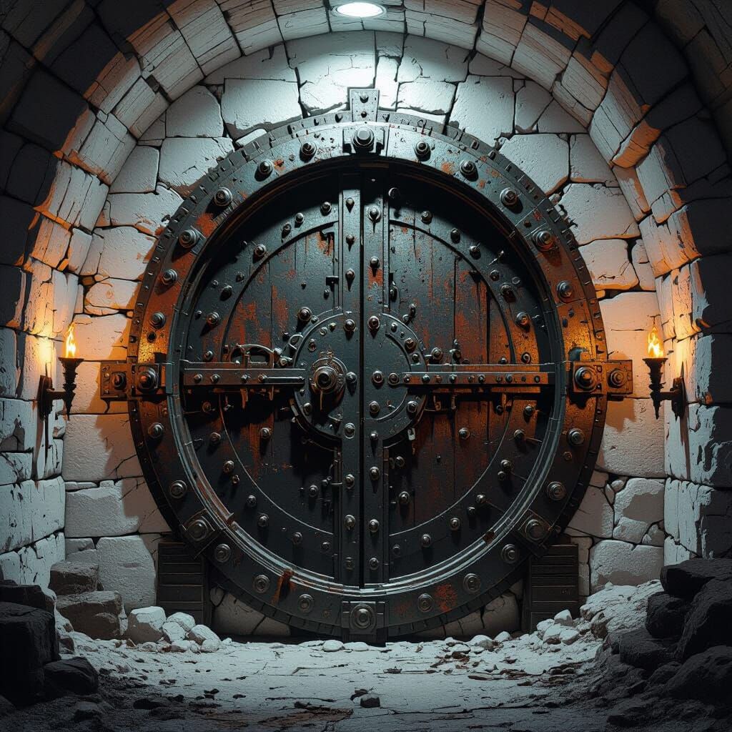 Ominous Vault Door in Ancient Catacombs