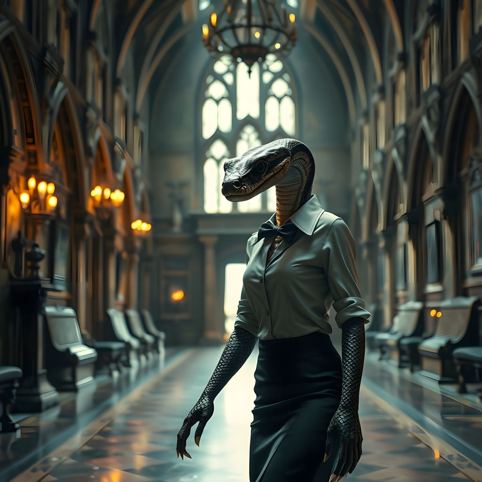 Busty Python Snake in Manor House Hall