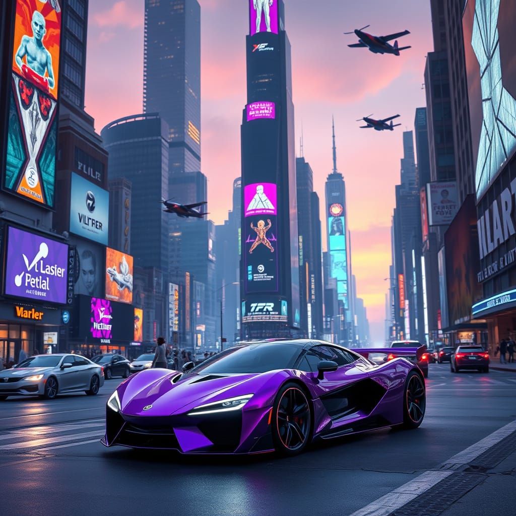 Cyberpunk Car in Neon Cityscape of the Future