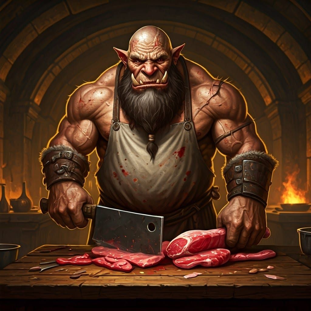 Ogre Chef Ready to Chop, in Dark Fantasy Style
