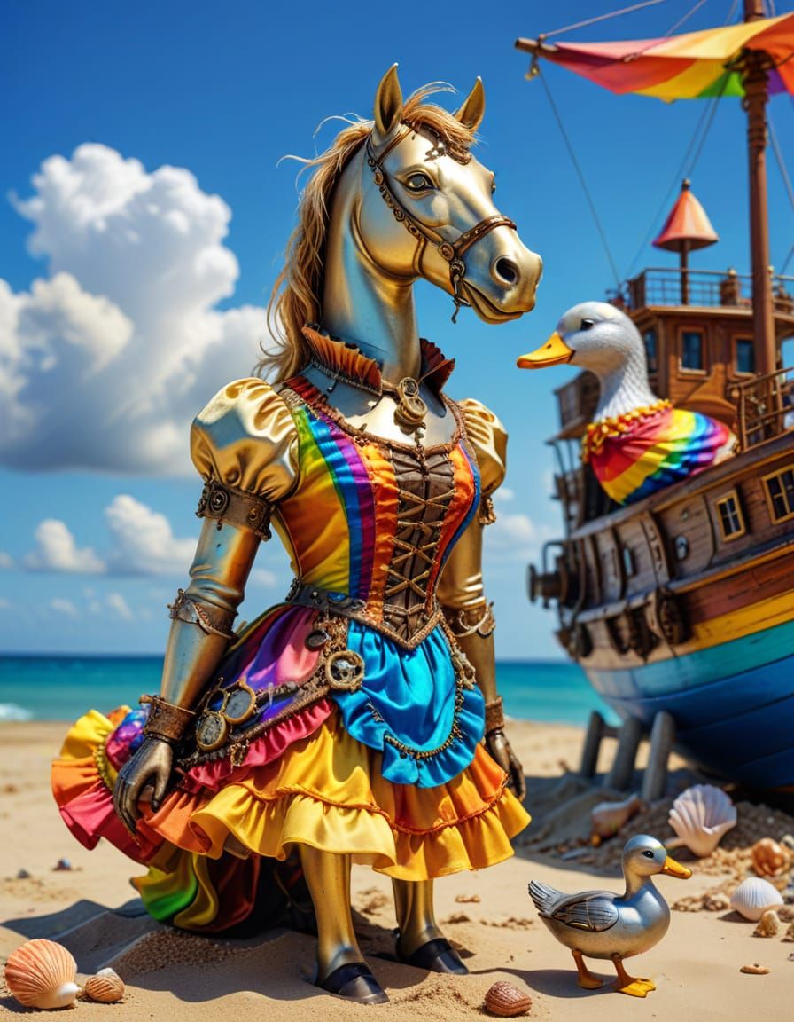Steampunk Horse on Beach Vacation in 3D