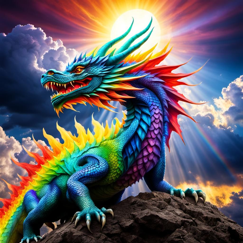 Rainbow Dragon Protects Earth During Solar Eclipse