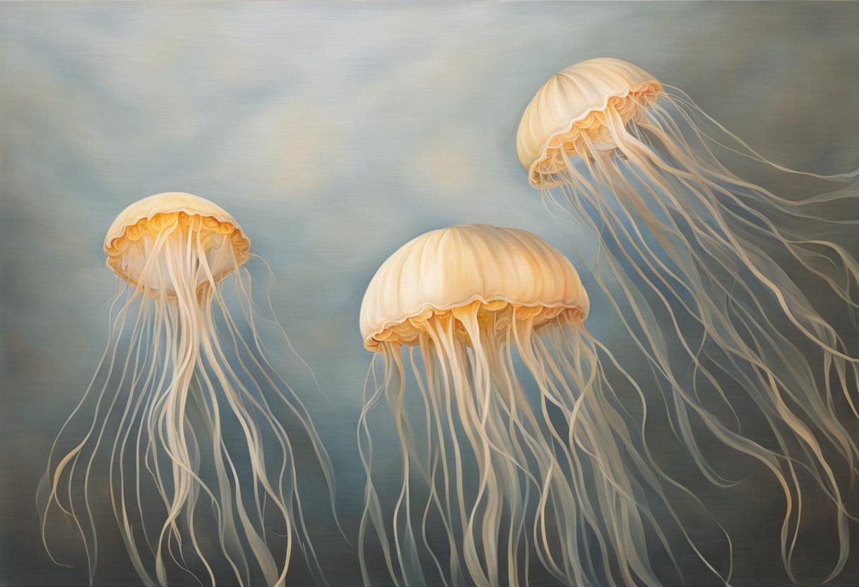 Ethereal Jellyfish in Deep Water Painting