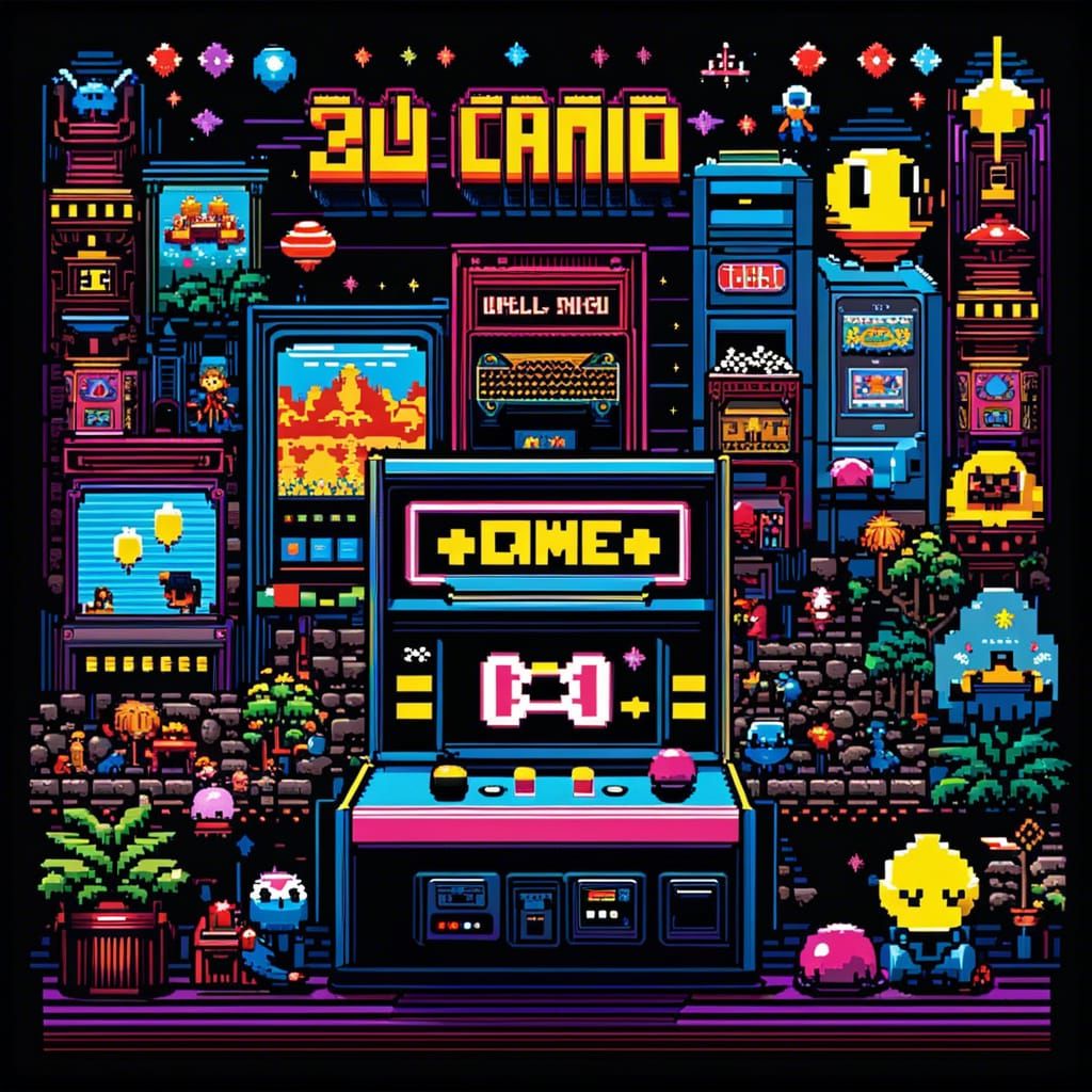 Nostalgic 80s Arcade Scene with Classic Games