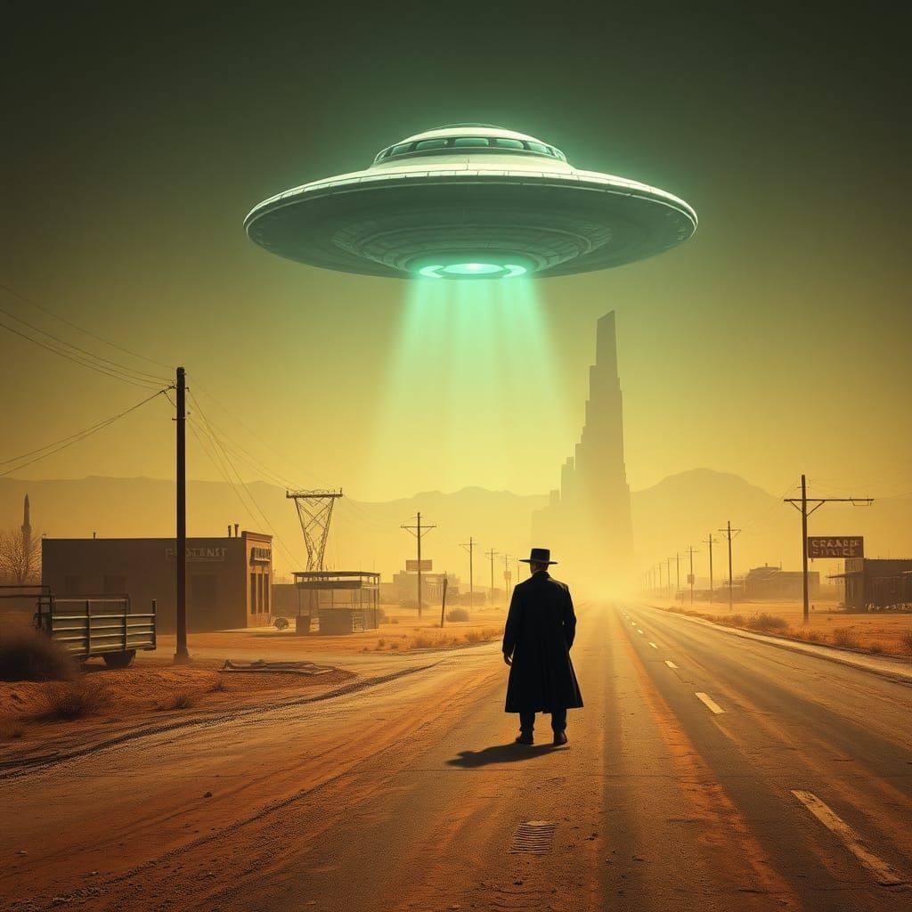UFO over Roswell: Retro-Futuristic Digital Art