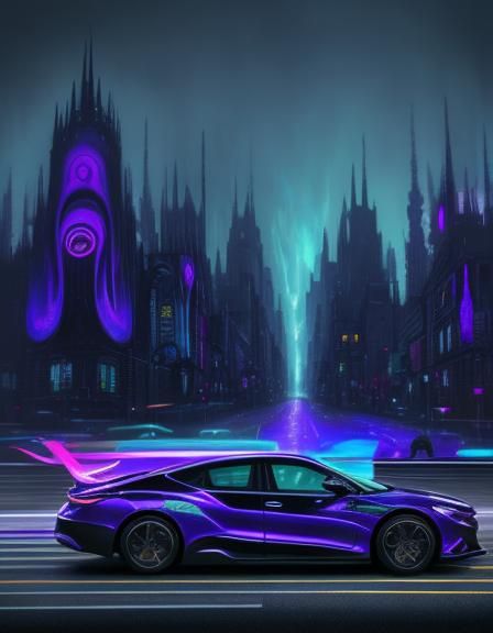 Extraterrestrial Wolf Driving a Bus: Surreal Oil Painting