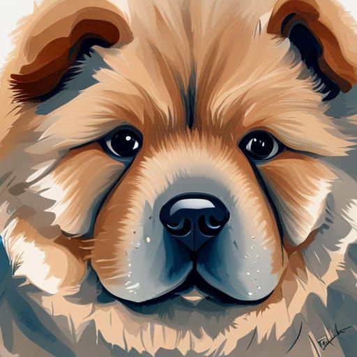 Detailed Gouache Painting of Chow Chow Puppy