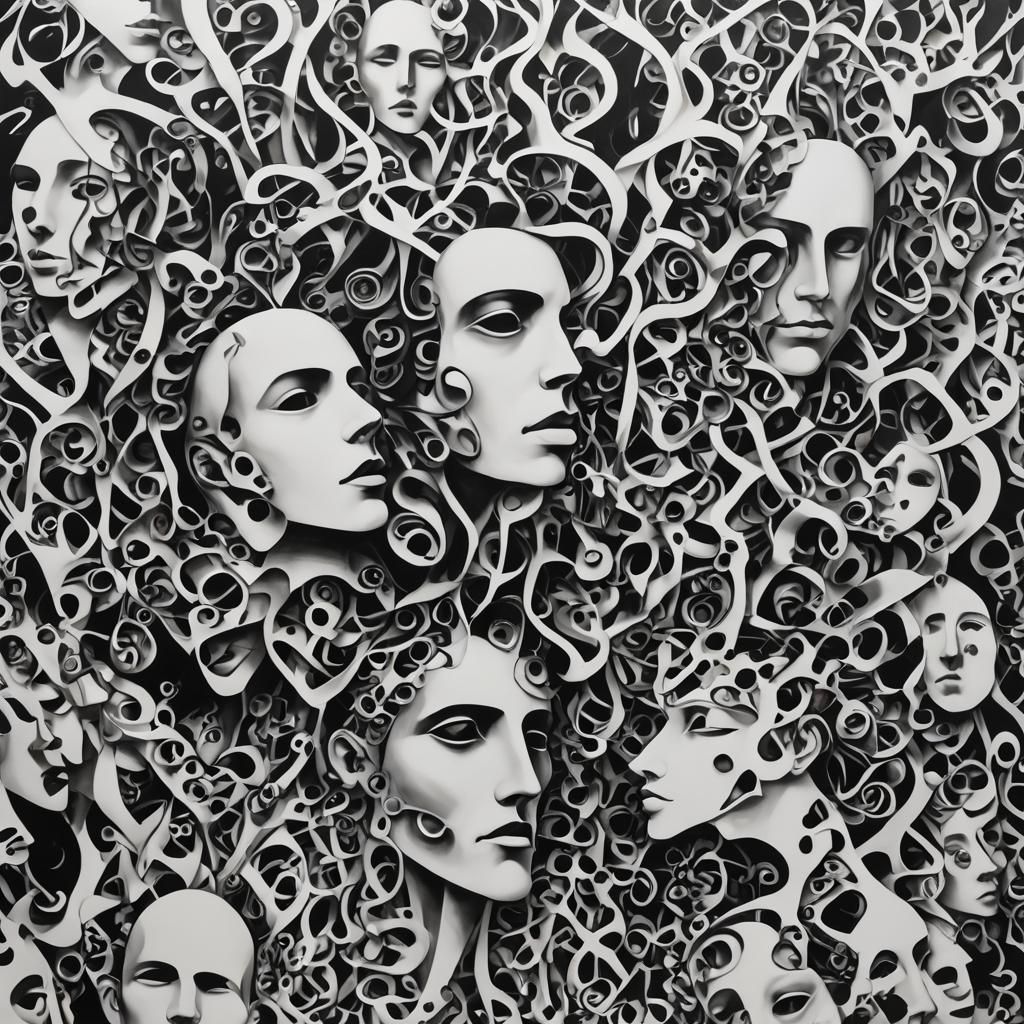 Nested Heads: Black and White Minimalist Illustration