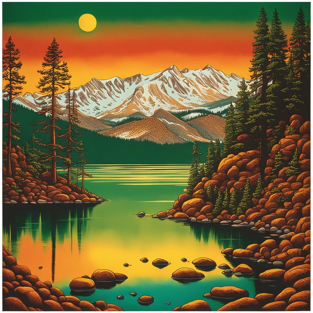 Golden Sunset Over Lake Tahoe Lithograph