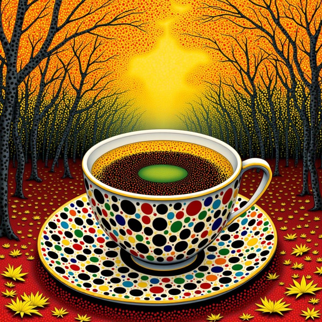 Autumnal Scene in a Teacup Inspired by Kusama
