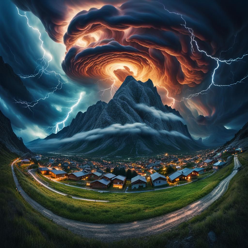 Surreal Cyclone Threatens Mountain Range