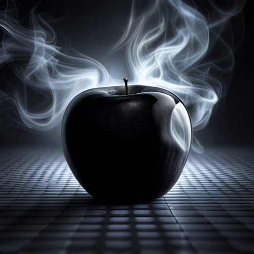 Glossy Black Apple with Floral Decorations in HDR