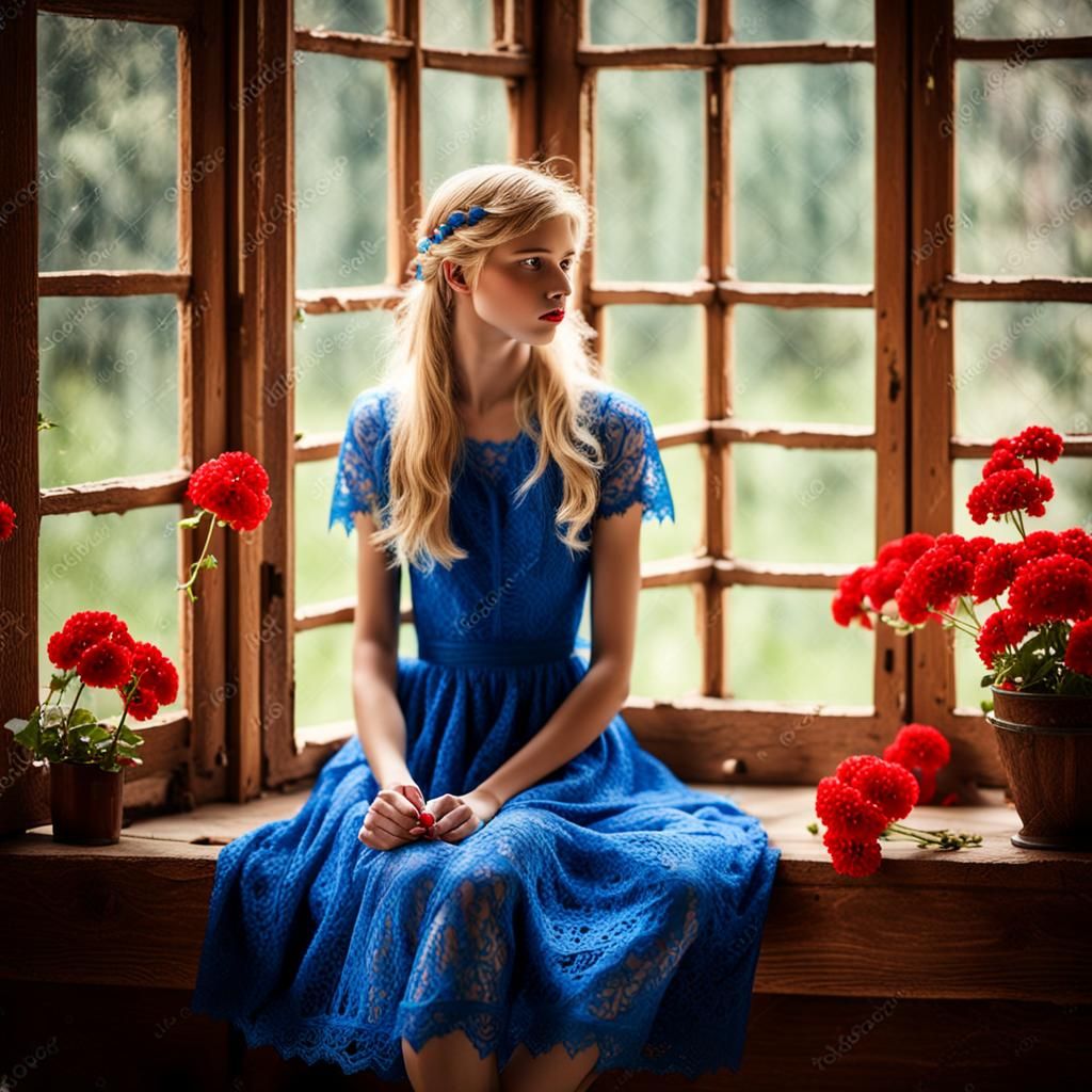 Teenager in Blue Lace Dress with Zombiecore Elements